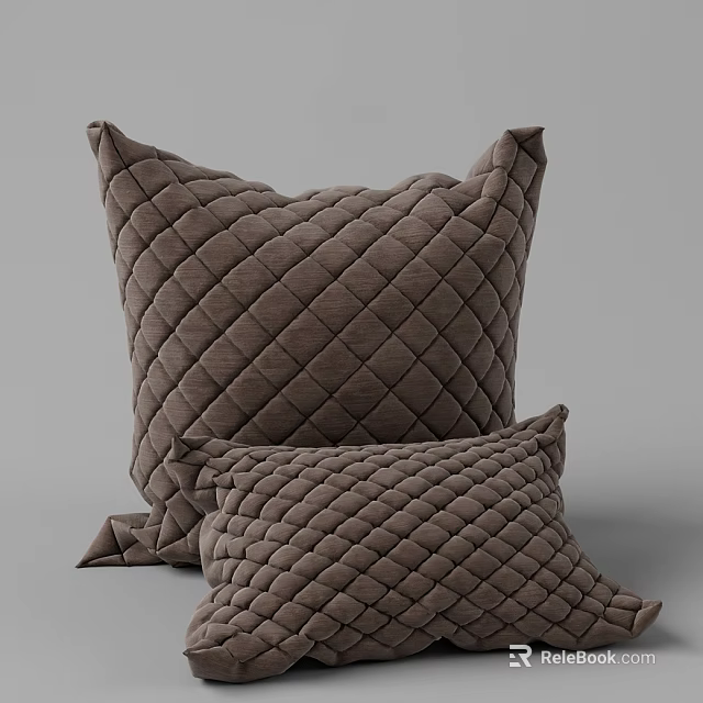 Plush Brown Diamond Pattern Quilted Throw Pillows For Home Decor Accent 3d model 
