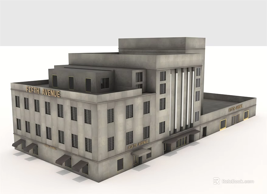 Vintage Office Building With Hotel News Sign Multiple Windows And Classic Columns 3d model 