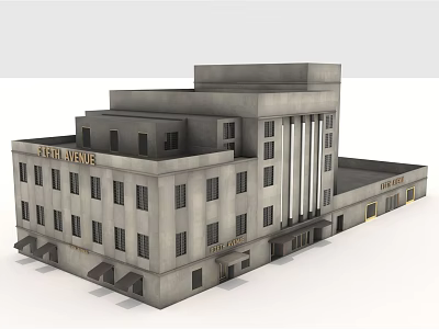 Vintage Office Building With Hotel News Sign Multiple Windows And Classic Columns 3d model