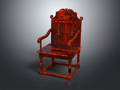 Antique Wooden Chair With Carved Details Ornate High Backrest And Armrests 3d model