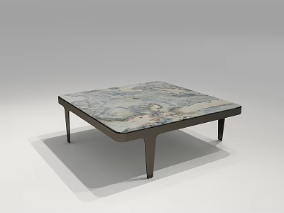 Modern Square Coffee Table With Marble Top And Dark Metal Legs 3d model