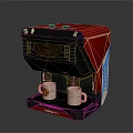 Stylish Red Coffee Machine With Two Coffee Mugs On Black Base 3d model