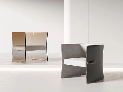 Modern Accent Chairs With Transparent Acrylic And Gray Upholstered Design In White Minimalist Space 3d model