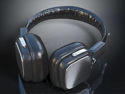 Modern Electronic Over Ear Headphones With Metal Finish And Leather Ear Cups 3d model