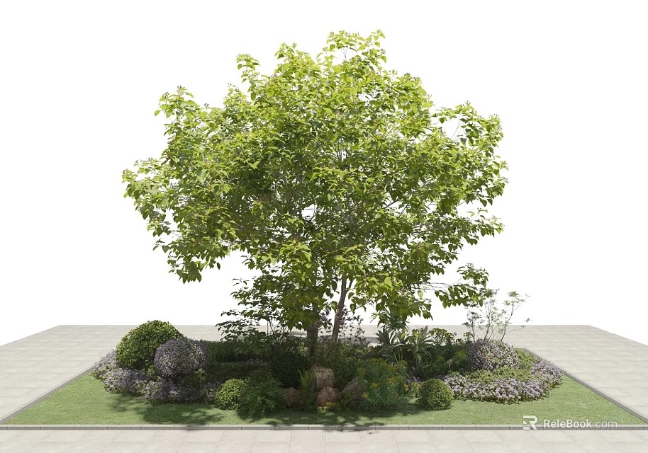 Tall Leafy Arbor Surrounded by Green Shrubs Small Stones and Lush Grass 3d model 