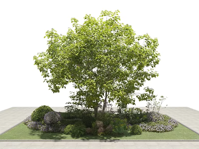 Tall Leafy Arbor Surrounded by Green Shrubs Small Stones and Lush Grass 3d model
