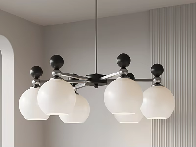 Modern Chandelier with White Globe Shades and Black Spherical Accents for Contemporary Interior Lighting 3d model