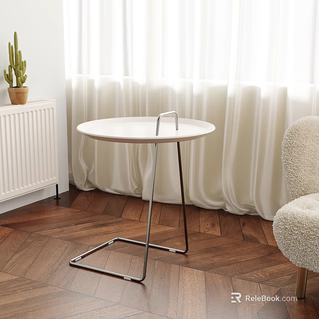 Modern Round Side Table With Metal Frame In Living Room 3d model