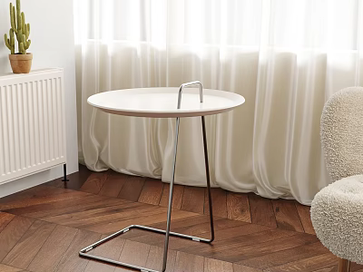Modern Round Side Table With Metal Frame In Living Room 3d model