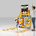 Land Hockey Interactive Zone With Cartoon Mascot and Player Engagement Setup
