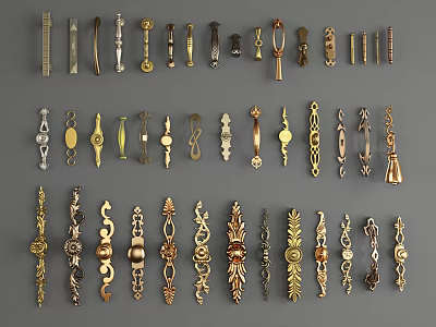 Assorted Metal Cabinet And Drawer Handles With Vintage Modern And Decorative Designs 3d model