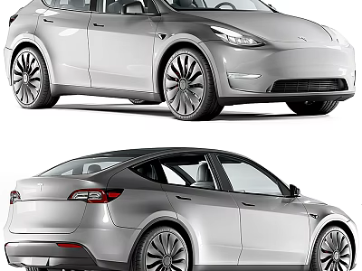 Sleek Silver Tesla Electric SUV Featuring Streamlined Body And Large Alloy Wheels Design 3d model