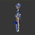 Elegant 3D Fantasy Character In Blue Outfit With Hat And Umbrella