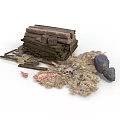 Wooden Log Stack with Stones Hay and Animal Hide in Primitive Setup 3d model