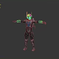 3D Sci Fi Character Model In Blue Black Armor With Horned Helmet And Extended Arms