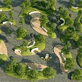 Tree Pit Landscape Design Featuring Irregular Shapes Lush Trees And Pathways