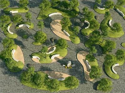 Tree Pit Landscape Design Featuring Irregular Shapes Lush Trees And Pathways 3d model