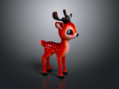 Adorable Red Deer Toy With Big Round Eyes Black Antlers White Spots And Black Hooves 3d model
