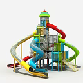 Vibrant Playground Equipment With Multiple Slides Dome Top Tower And Climbing Elements 3d model