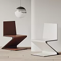 Modern Z Shaped Design Brown And White Minimalist Stylish Dining Chairs