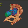 Industrial Blower Equipment With Orange Frame And Blue Motor On Metal Stand