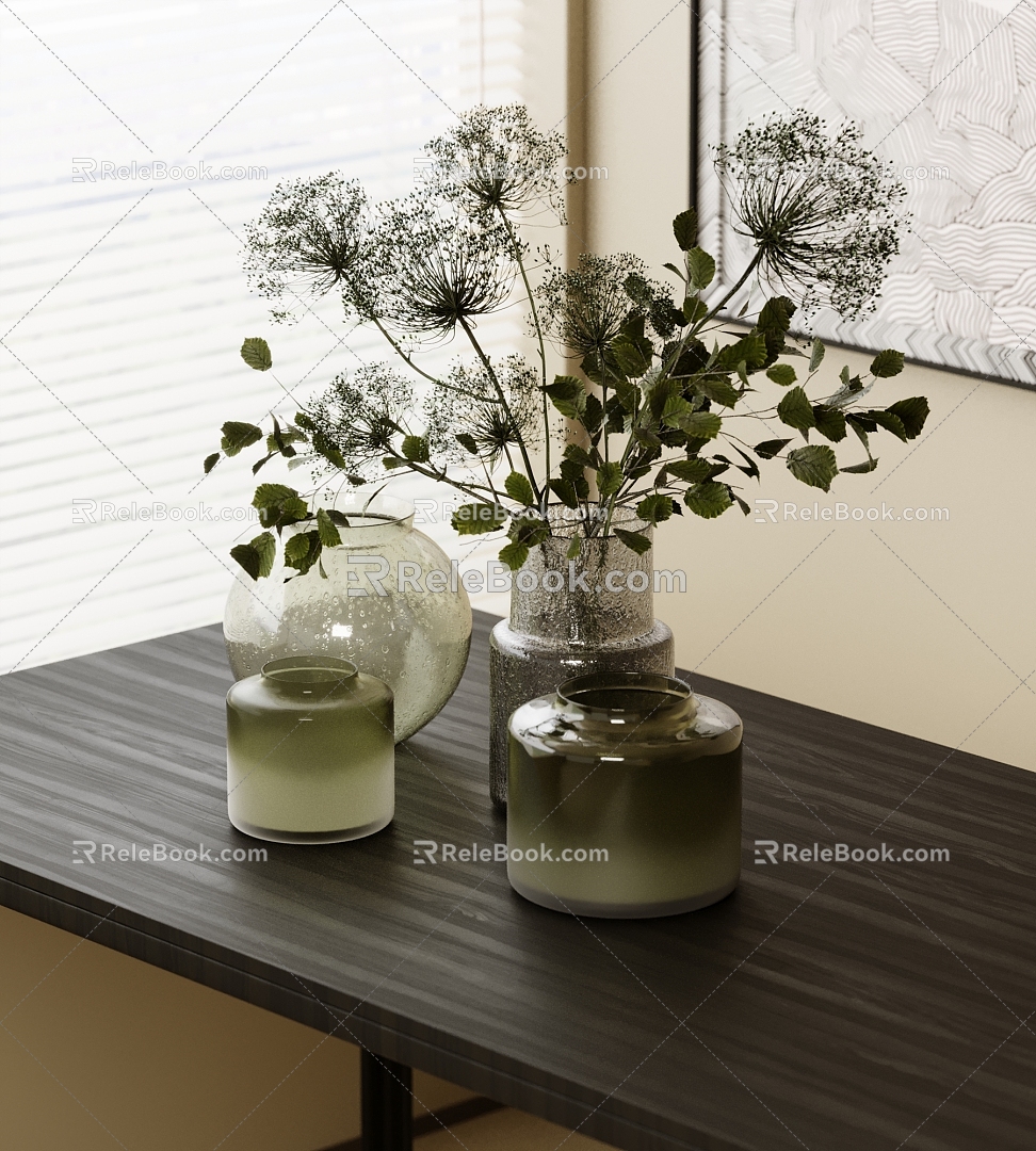 Modern Vase Green Plant Venetian Blinds 3d model