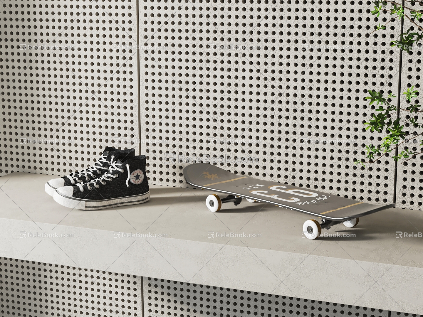 Modern Skateboard Skateboard Shoes Combination 3d model