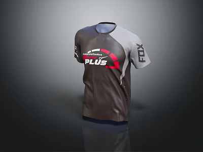 Gray Sports T-shirt Featuring Sleeve FOX Logo And Front PLUS Design 3d model