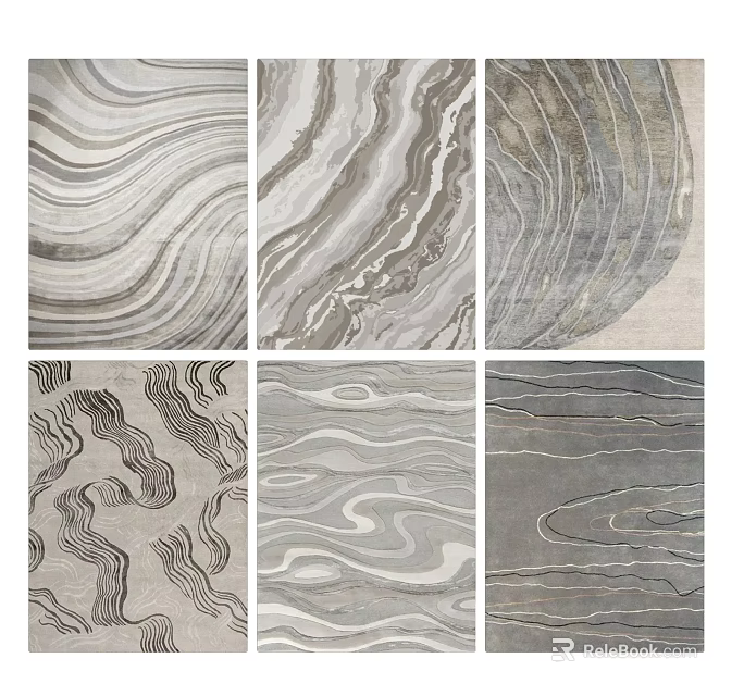 Gray Square Rugs Featuring Various Textured Patterns For Modern Home Decoration 3d model 
