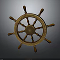 Vintage Wooden Ship Wheel With Brass Center And Classic Design