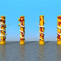 Decorative Yellow And Red Columns With White Dragons Coiled Around Standing On Gray Paved Ground