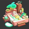 Cartoon Bathroom Scene With Cute Pig In Bathtub Lemon Elements Green Plants And Rubber Duck