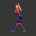 Playful 3D Character With Pink Hair Pink Top Blue Pants Waving Hand