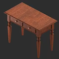 Brown Wooden Desk With Natural Wood Grain Drawers And Tapered Legs