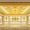 Luxurious Hotel Lobby With Golden Decorated Ceiling Stained Glass And Wedding Stage Design