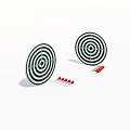 Two Classic Black And White Dartboards With Red Darts On White Background 3d model