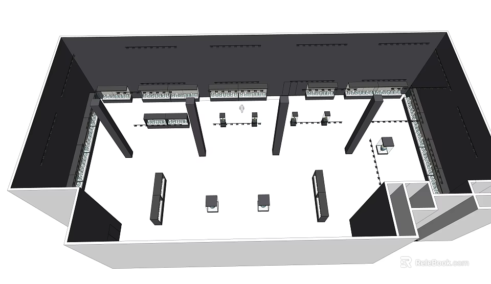 Exhibition Space Layout Floor Plan Featuring Columns Booths And Seating Areas 3d model 