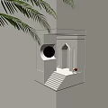 Modern Creative Wall Lamp With Geometric Design Warm Light Staircase Detail And Palm Leaf