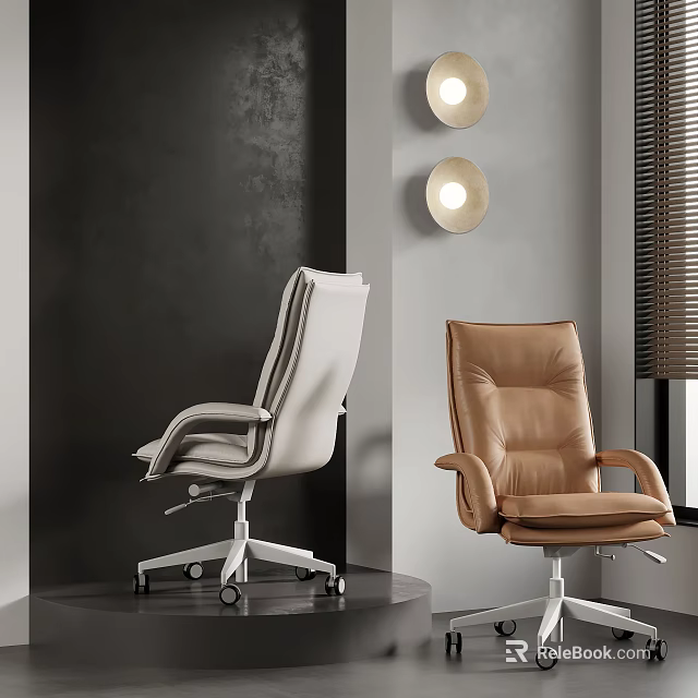 Two Modern Office Chairs In Minimalist Interior With Wall Lights 3d model 