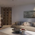 Modern Minimalist Conference Room Lounge With Comfortable Sofa Elegant Wall Art And Practical Wooden Shelves