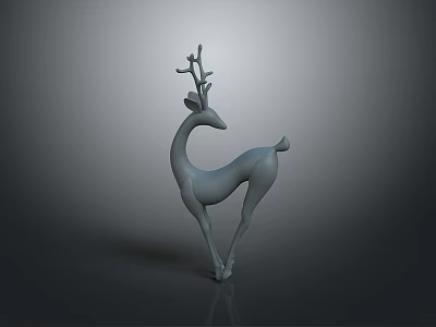 Minimalist Grey Deer Sculpture 3D Model with Elegant Pose and Sleek Design 3d model