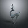 Minimalist Grey Deer Sculpture 3D Model with Elegant Pose and Sleek Design