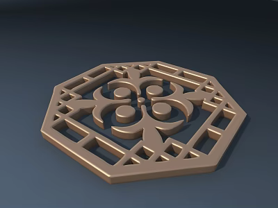 Golden Octagonal Wall Decor With Intricate Floral Pattern And Openwork Design 3d model