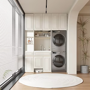 American Style Balcony Cabinet Laundry Cabinet Washing Machine Floor Bed 3d model