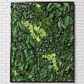 Living Plant Wall with Lush Diverse Green Foliage Against White Brick Wall Background