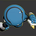 Cartoon Style Game Movie Character Robot With Blue White Yellow Body Holding Yellow Cone Tool