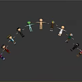 Colorful Game and Movie Characters Holding Hands Forming Circle on Gray Background with Reflections