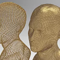 Elegant Golden Wire Mesh Human Head Torso Decorative Ornament Figurine Set