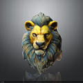 Unique Lion Head Sculpture Artwork With Blue And Yellow Mane Details 3d model