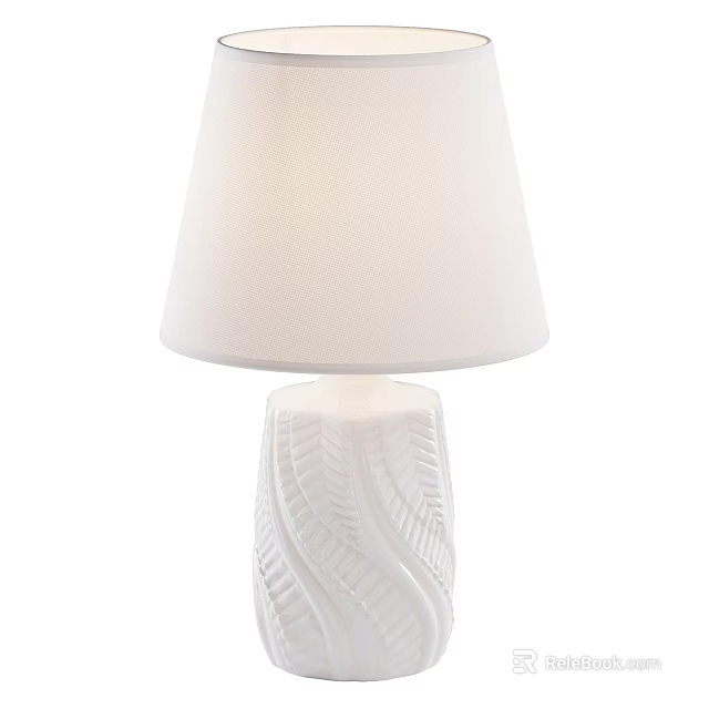 White Table Lamp With Woven Texture Base And Simple Lampshade Design 3d model 